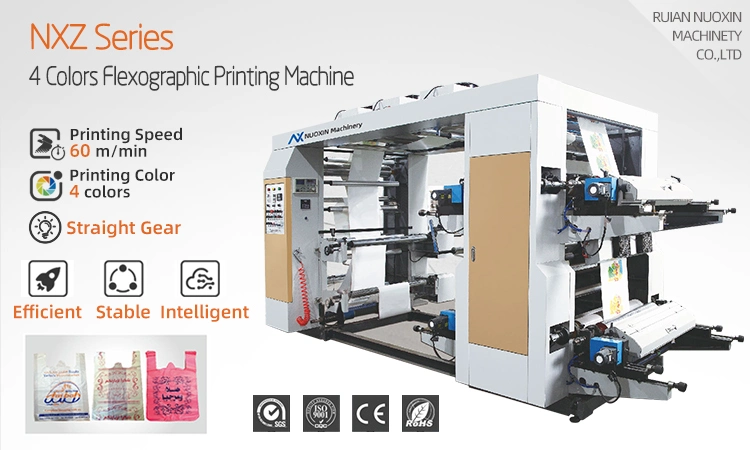 4 Colour Non Oven Tissue Bag Flexo Polythene Printing Machines, PE Plastic Grocery Bags with Printing